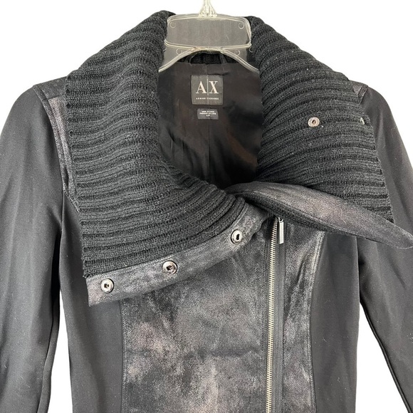 ARMANI EXCHANGE A/X Moto Jacket Black Vegan Leather Wool Small Grunge Goth - Picture 6 of 8
